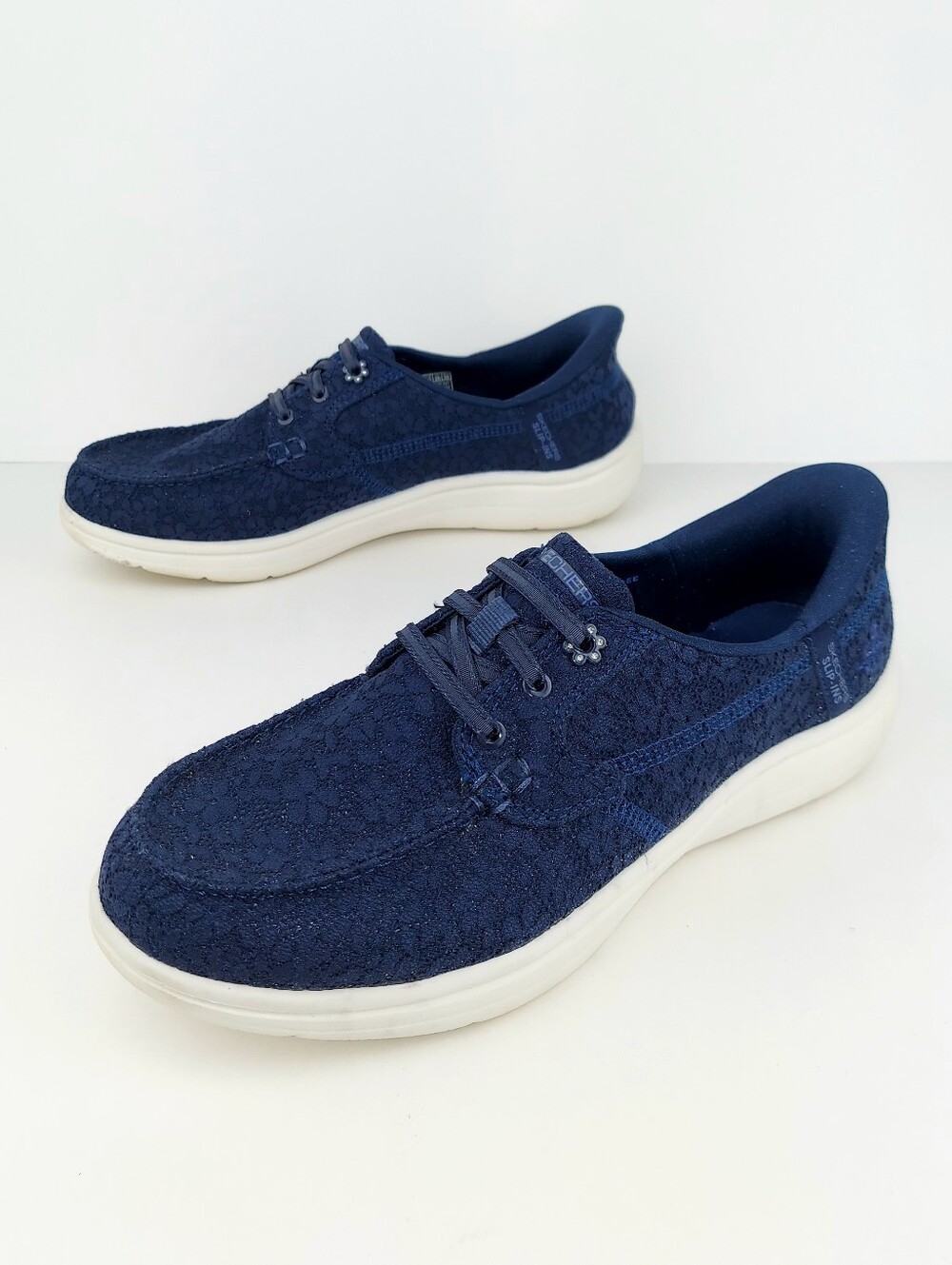 Skechers Slip-ins Hands Free Leilani Navy Lace Boat Shoe Sneakers 9 - Picture 2 of 14